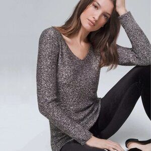 NWT White House Black Market Long Sleeve Sequin V-Neck Tunic Grey Small #A1624
